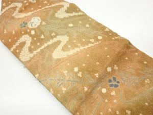 ふくれ織絞り手描き流水に花葉模様織出し名古屋帯